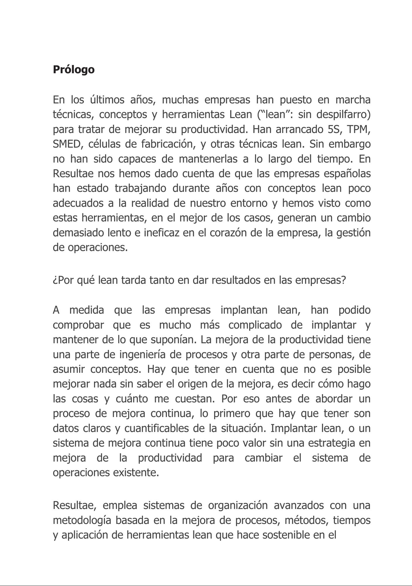 Prólogo del ebook de Resultae que indica cómo mejorar la productividad empresarial