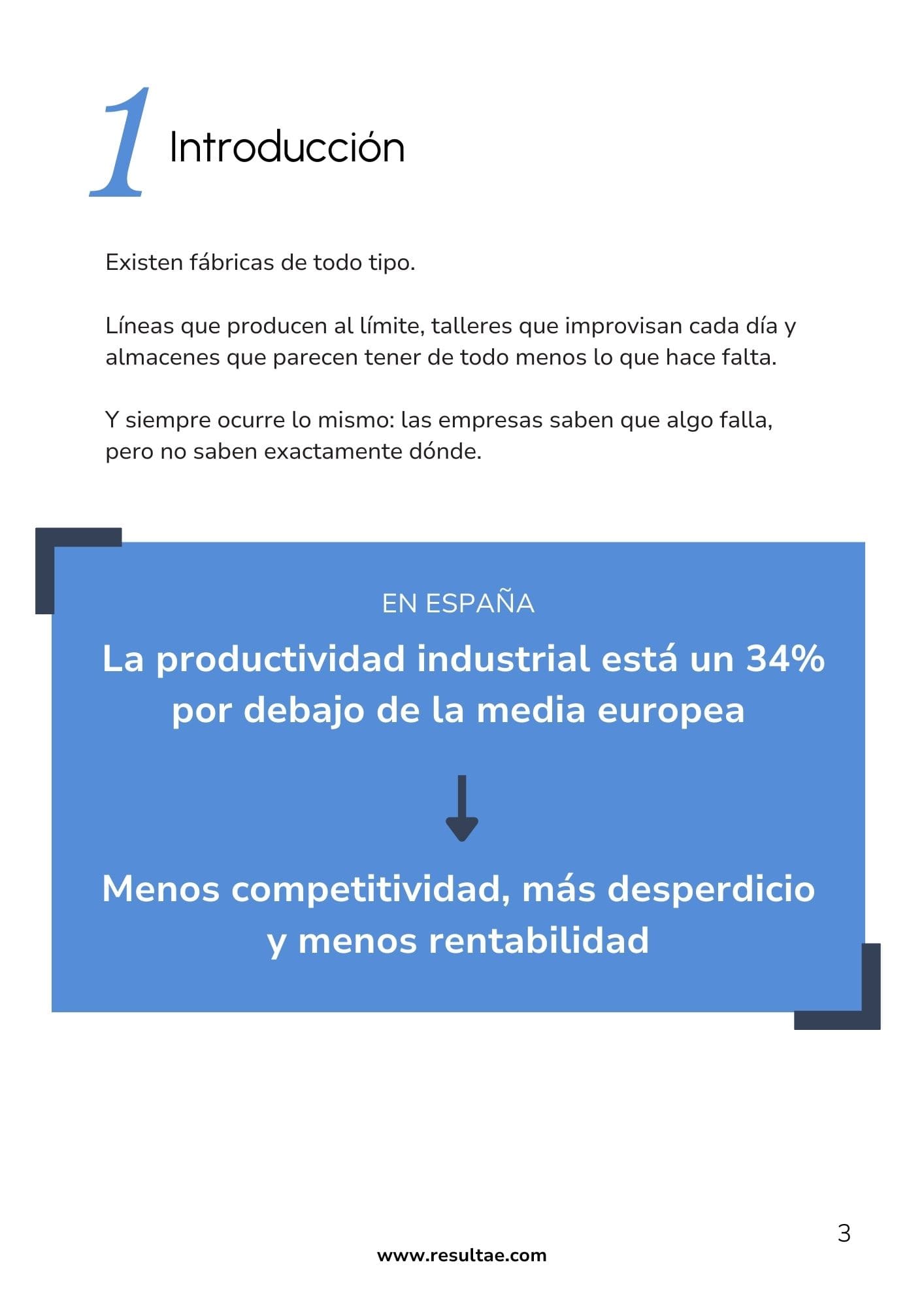 gráfica que muestra cómo la productividad industrial en España está un 34 % por debajo de la media, base del Método Resultae