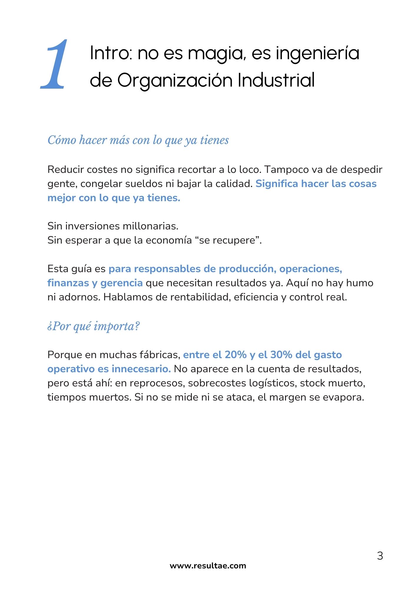 introducción guía Resultae para reducir costes empresa mediante ingeniería de organización industrial