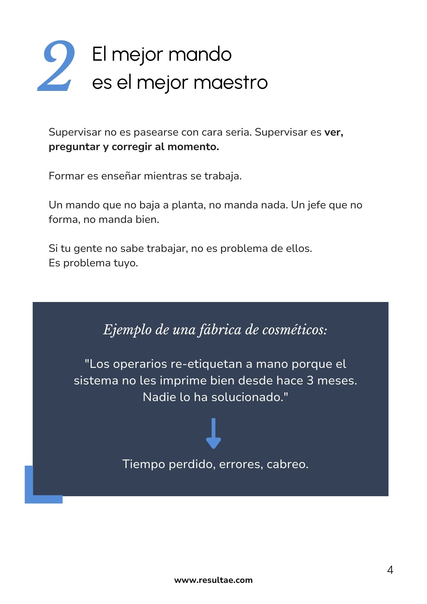 página del manifiesto de sentido común industrial de Resultae que destaca la importancia del liderazgo y la formación en planta