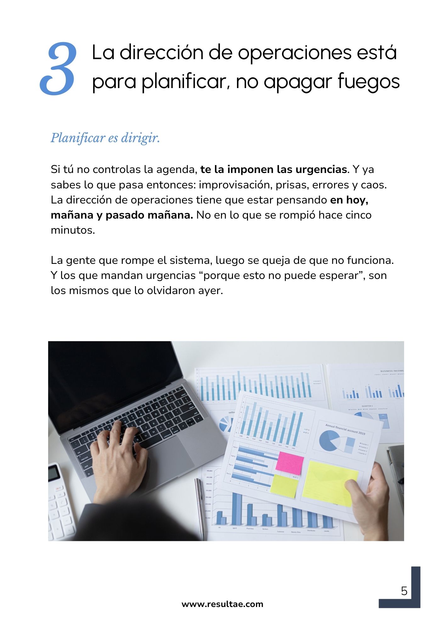 página del manifiesto de sentido común industrial de Resultae que explica la importancia de planificar en la dirección de operaciones