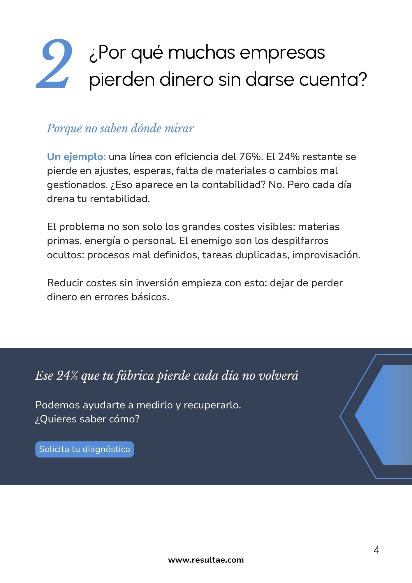 página guía Resultae explicando cómo reducir costes empresa al identificar ineficiencias ocultas