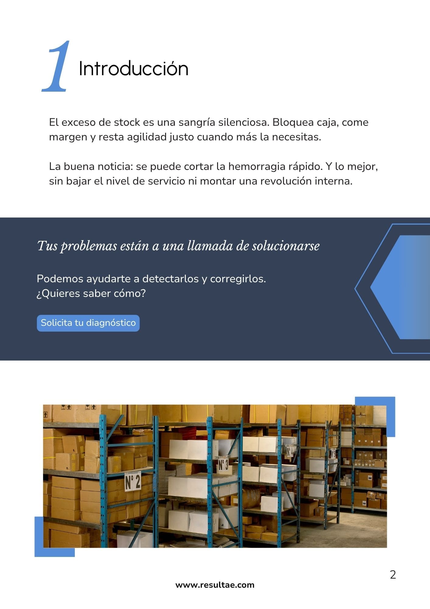 imagen de estanterías con exceso de stock en almacén industrial – cómo reducir inventario y liberar caja en tu empresa con Resultae