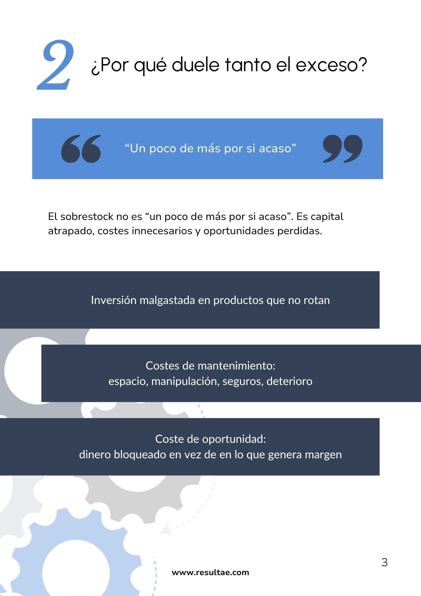 gráfico explicativo del impacto del sobrestock en tu empresa: costes ocultos, margen perdido y caja bloqueada – Resultae