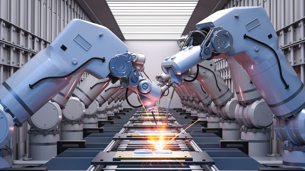 Robot industrial en linea de producción